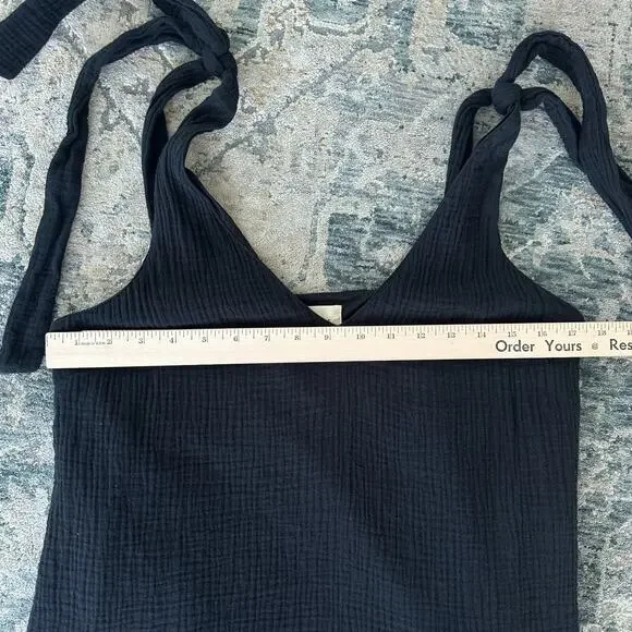 Sezane Gisele Top Womens 8 Black Cotton Gauze Tank Shoulder Tie Minimalist Flowy - Picture 6 of 8
